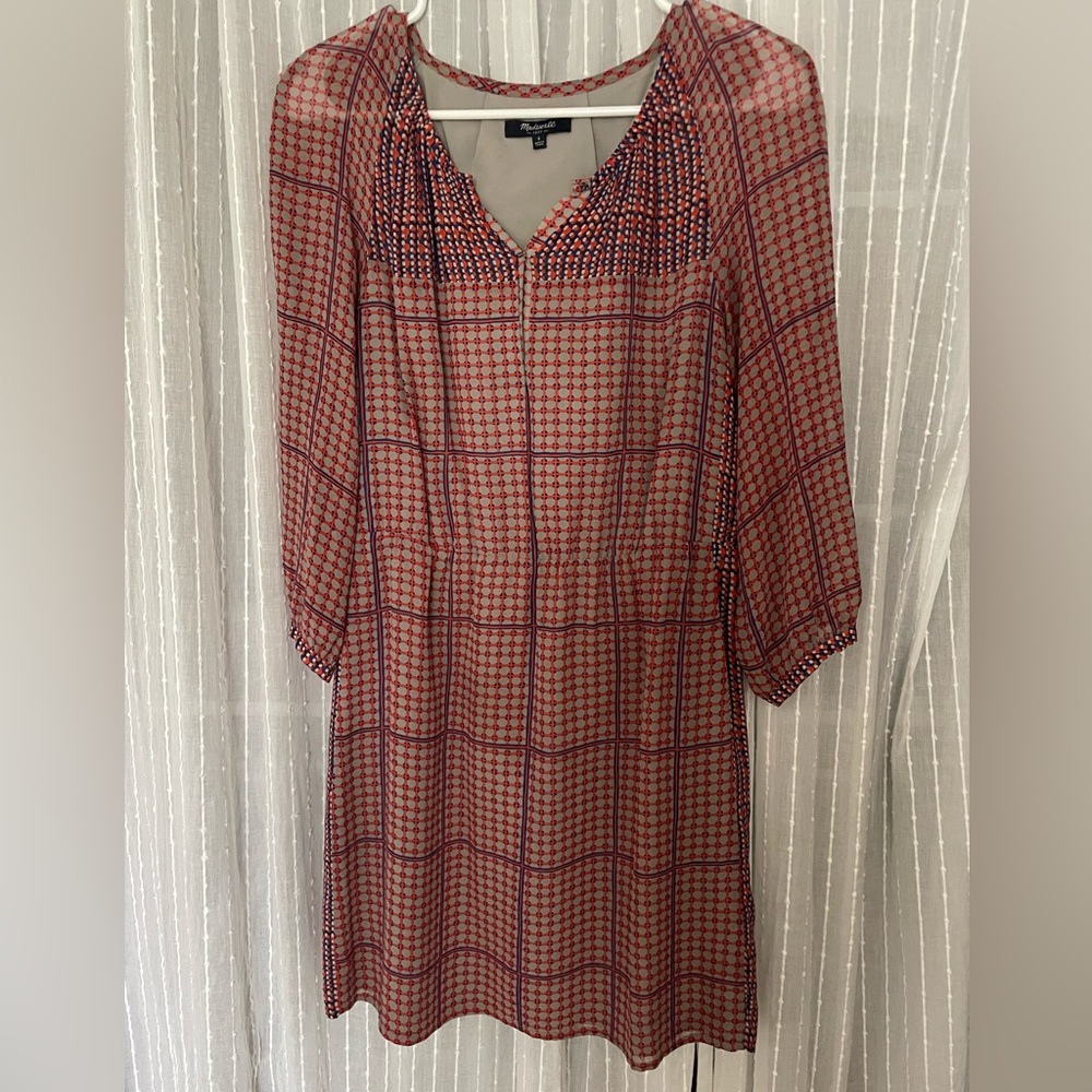 Madewell Orange and Blue Long Sleeve Dress Size 4